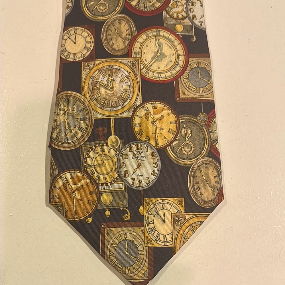 Vintage alynn Tempus Fugit Clock Pattern 100% Silk Tie